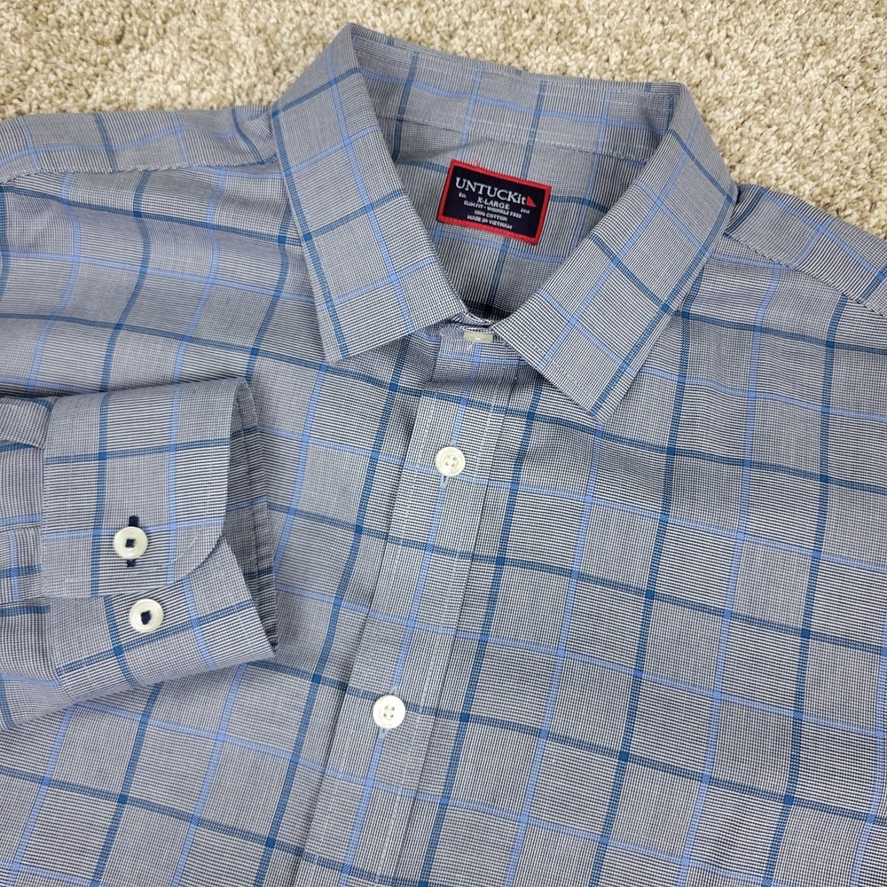Untuckit Slim Fit Wrinkle Free Mens XL Gray Check Button Up Long Sleeve